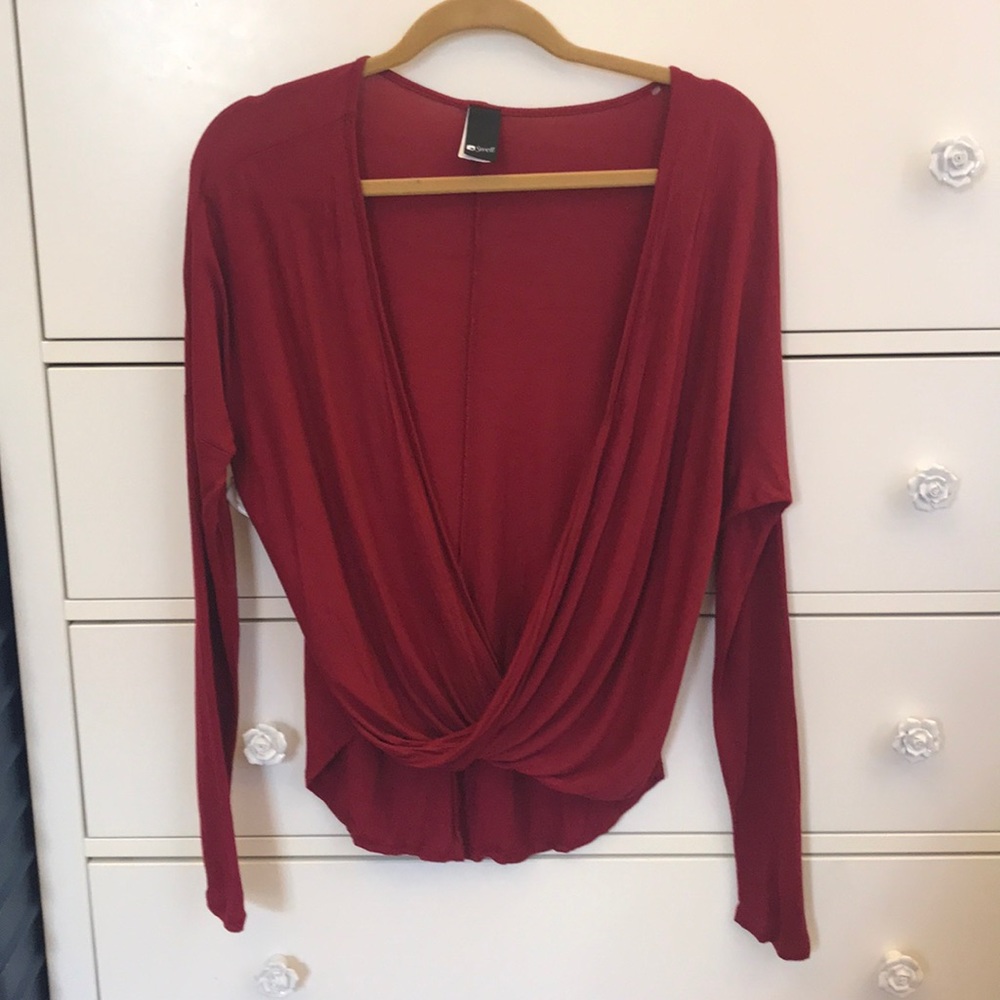 Red deep v wrap top